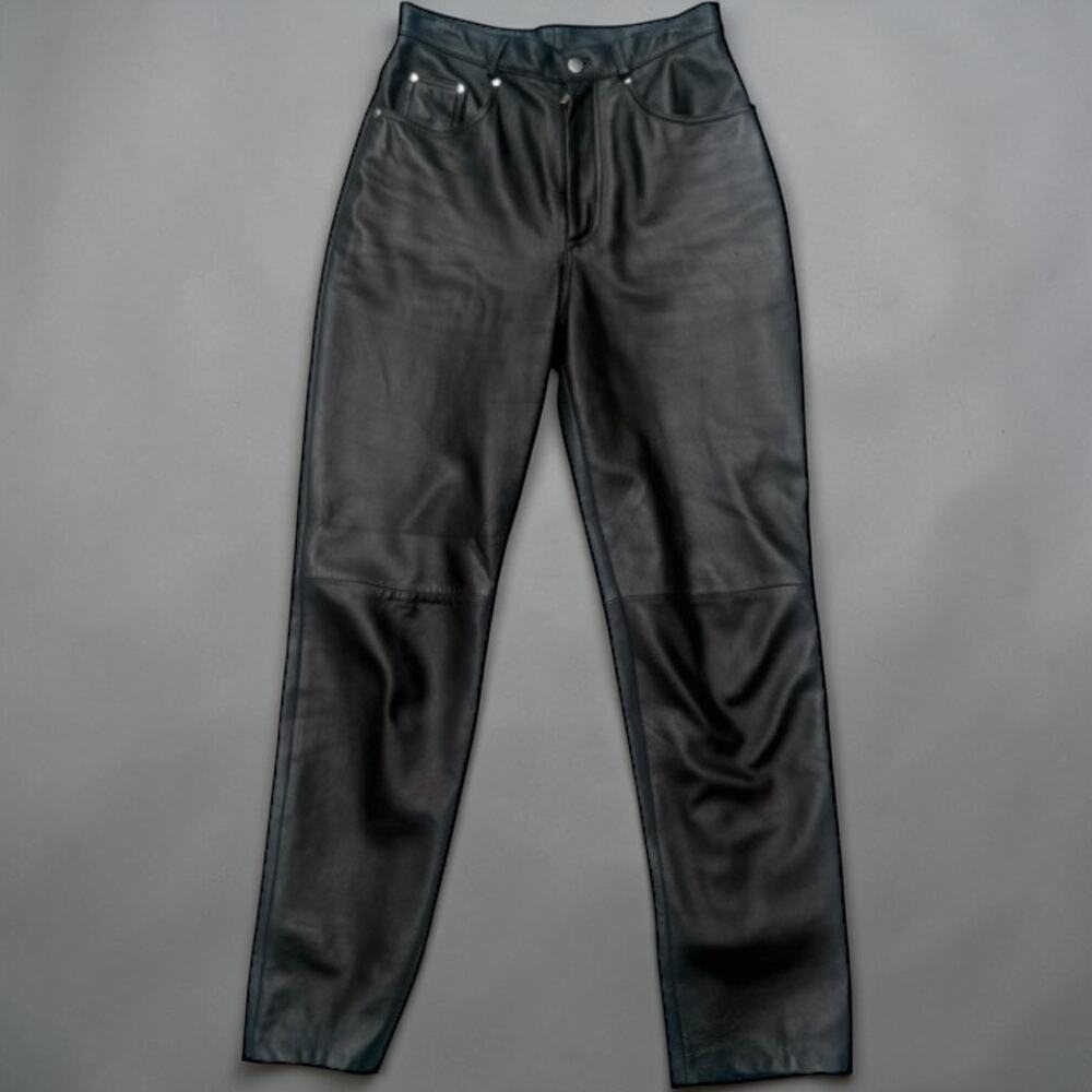 VTG Black Genuine Leather Pants High Waisted Straight Leg Buttery Soft‎ Sz 8/27”